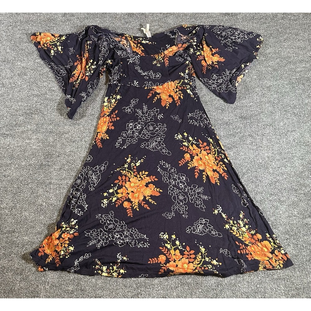 Maeve Anthropologie Women's Small Black Dress A Line Bell Flutter Sleeve Floral - Picture 1 of 7